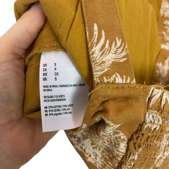 American Eagle Palm Tree Leaf Mustard Cotton Linen Crop Tank Top Women's Small - Picture 4 of 5